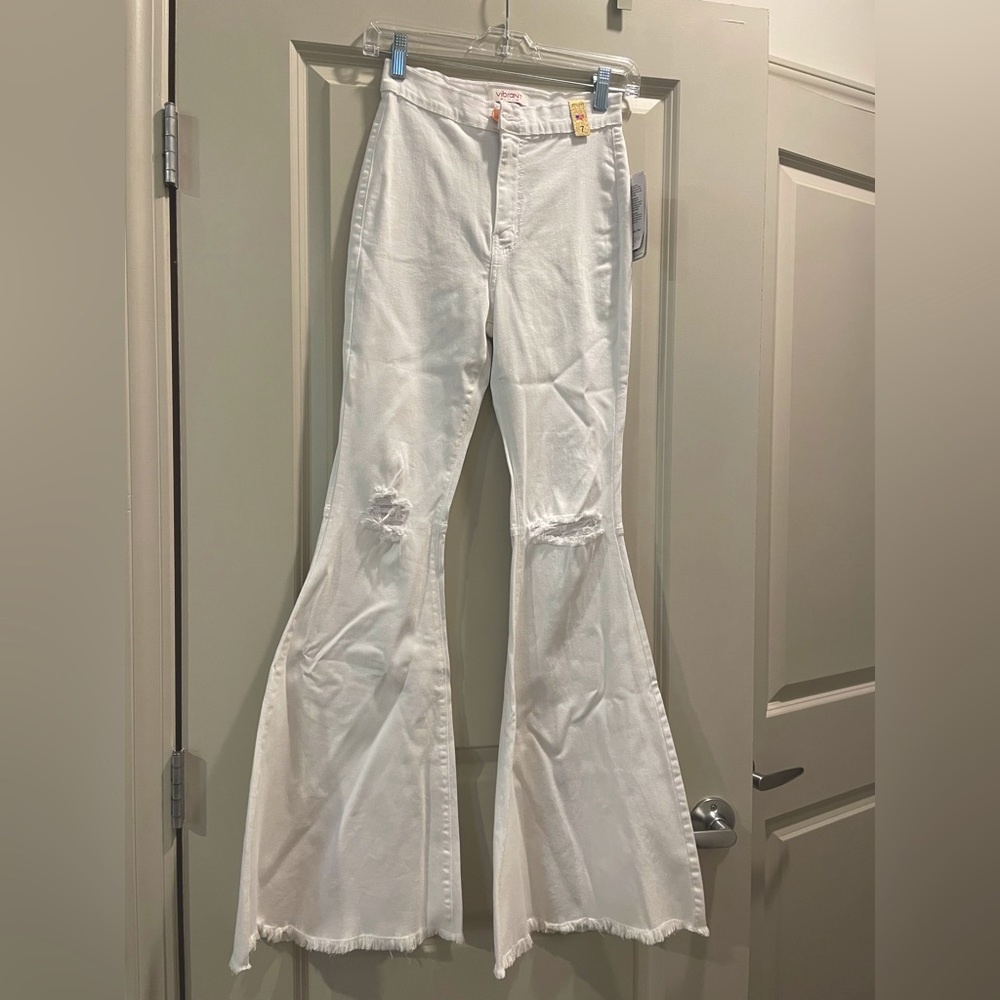 White Denim Flare Ripped Jeans